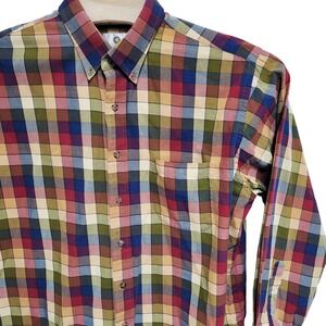 Viyella Mens XL Plaid Button Down Shirt Cotton Wool Blend Multicolor Long Sleeve